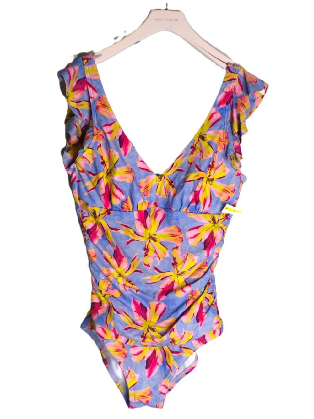 🆕DKNY Ruffle Plunge One Piece Swimsuit Calypso Floral Medium - Picture 5 of 11